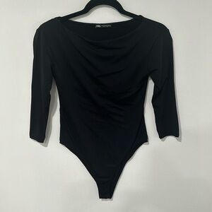 Black bodysuit, 3/4 sleeve, boat neck/cowl Zara, snap closure